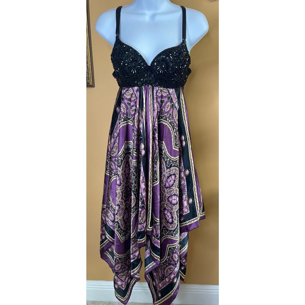 Yoyo 5 beaded handkerchief purple paisley Dress Small